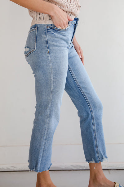 Vervet Jeans : Regina Light Wash Distressed Straight Leg Jeans. Jeans For Women.
