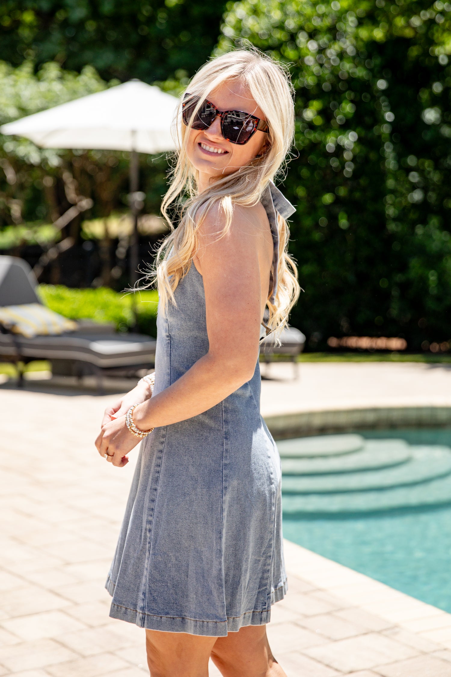 washed denim dress Medium Wash Denim Maxi Dress - All Dresses