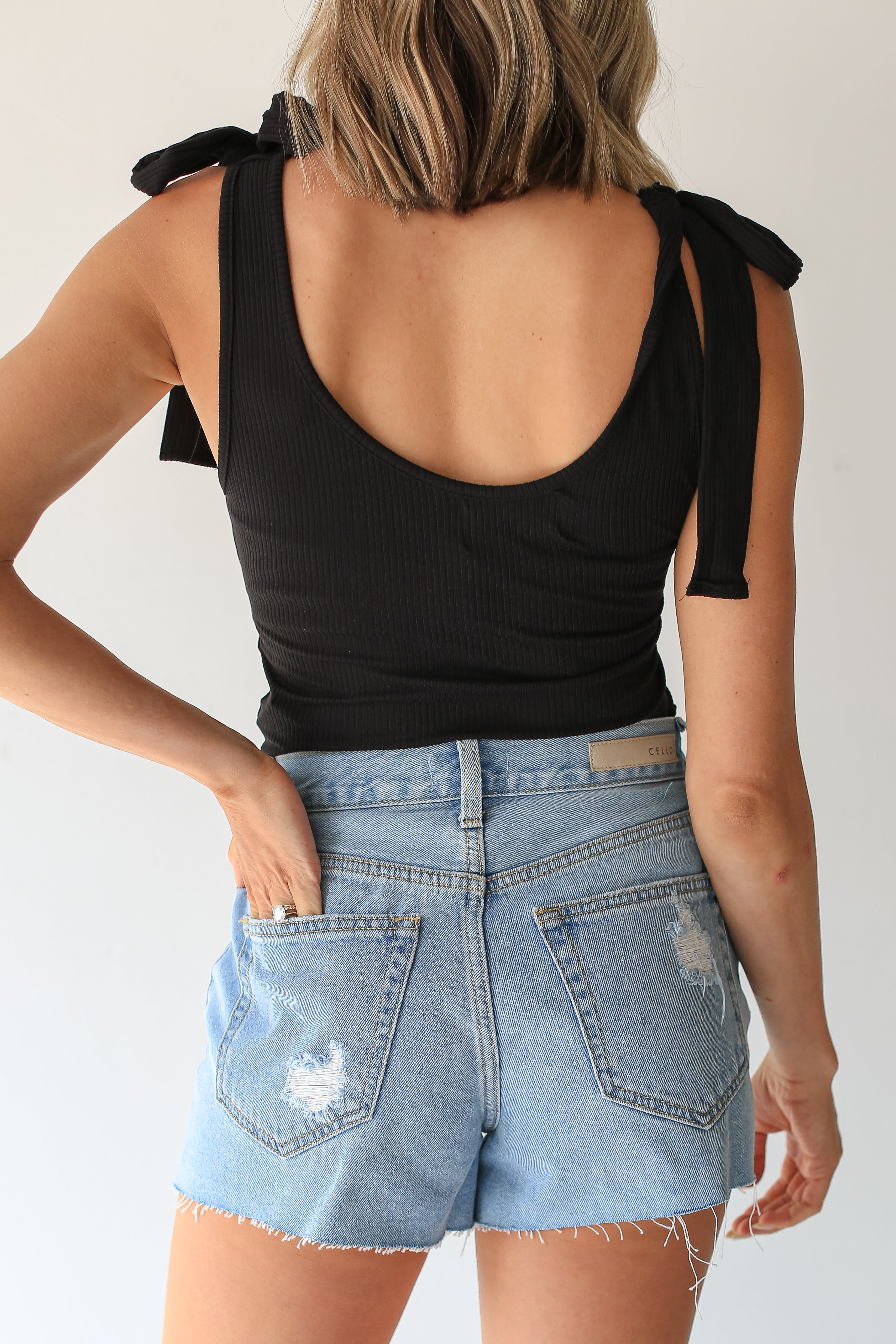 Distressed Denim Shorts back view