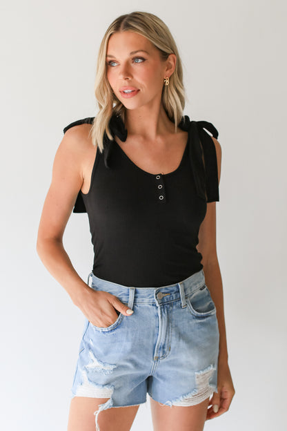 Distressed Denim Shorts on dress up model