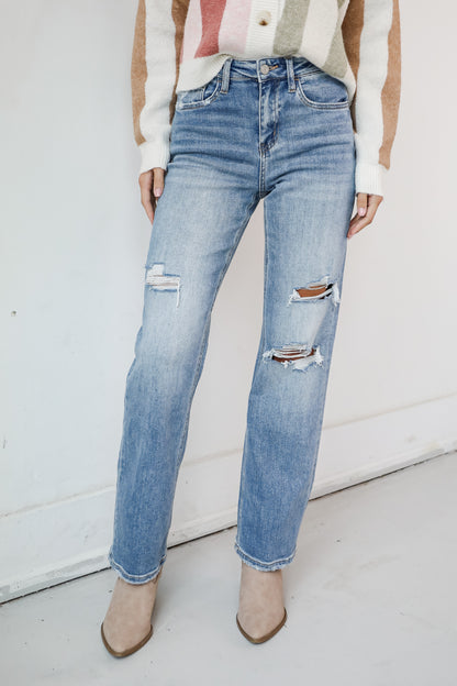 Kendall Light Wash High-Rise Distressed Dad Jeans