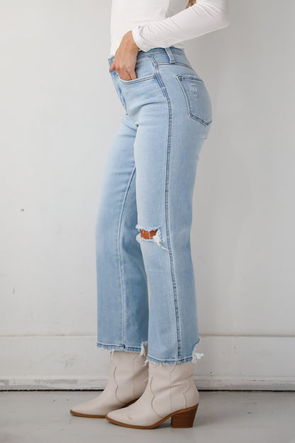 Lindsey Light Wash High Rise Distressed Straight Leg Jeans