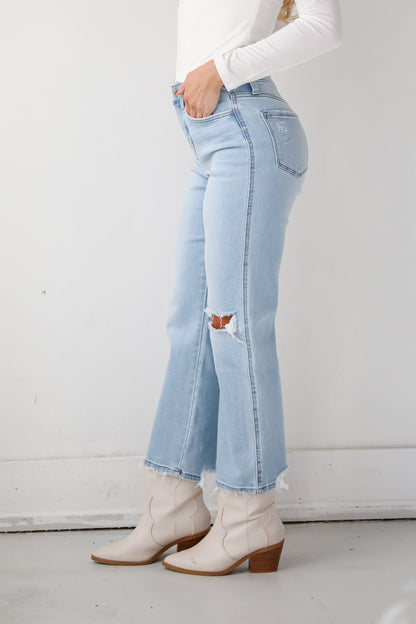 Lindsey Light Wash High Rise Distressed Straight Leg Jeans