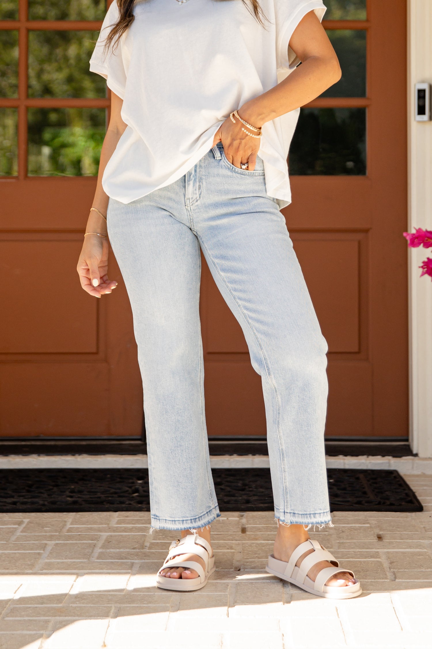Light Wash Straight Leg Denim Jeans | Trendy Women's Denim