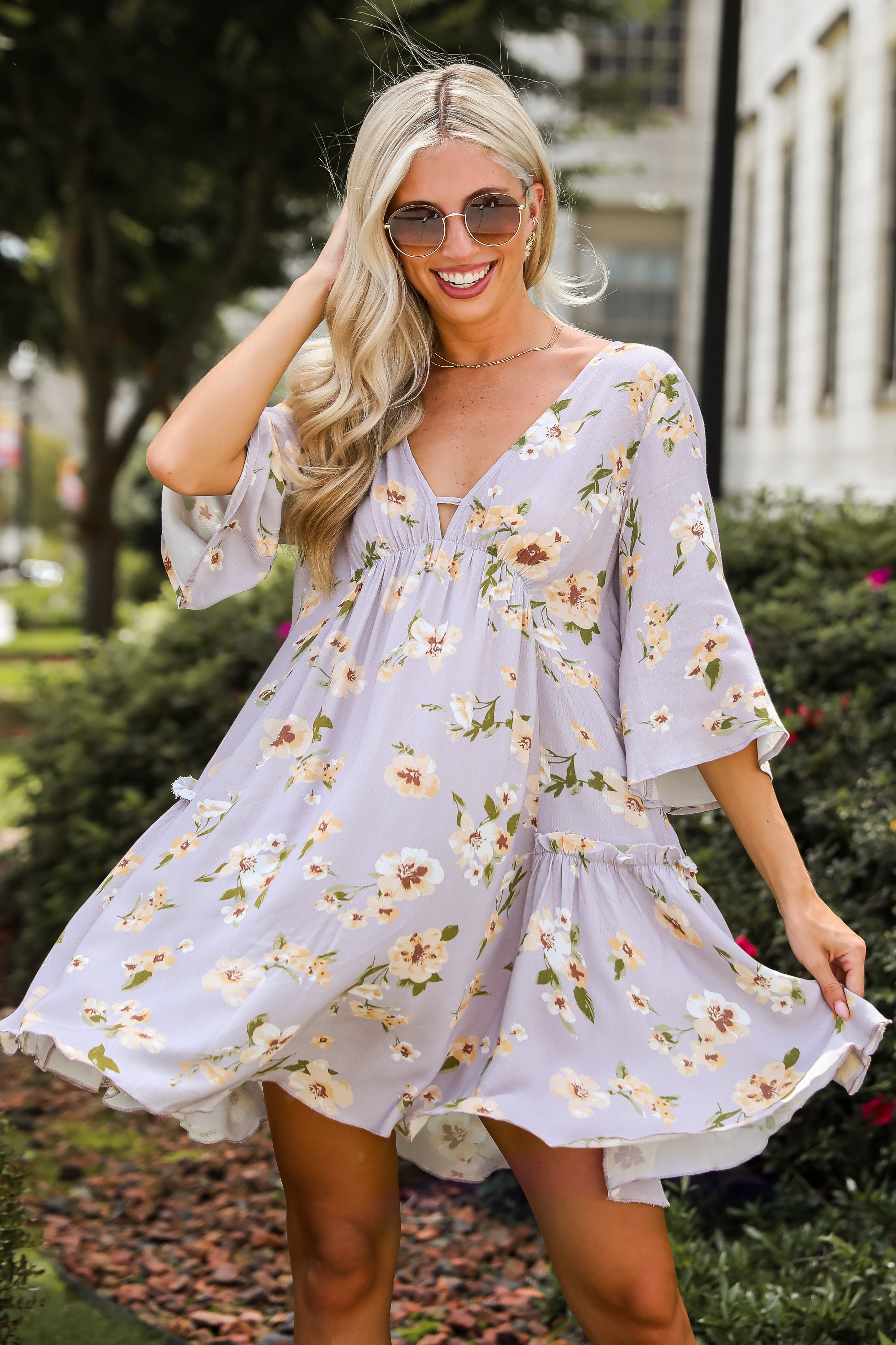 Cute Lilac Floral Mini Dress | Floral Dresses | ShopDressUp – Dress Up