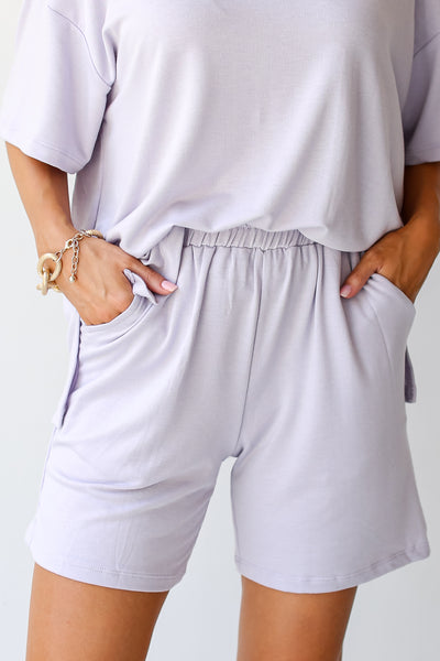 lavender Lounge Shorts on dress up model