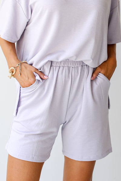 lavender Lounge Shorts close up