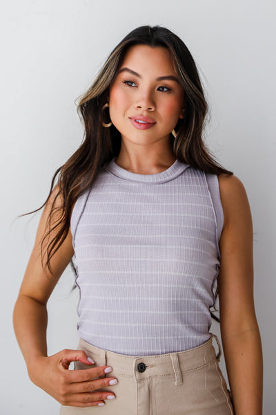 Lilac Striped Exposed Seam Tank for women