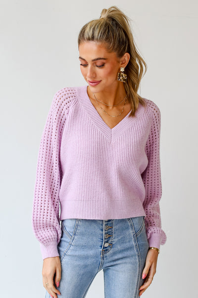 lilac Sweater on model with denim
