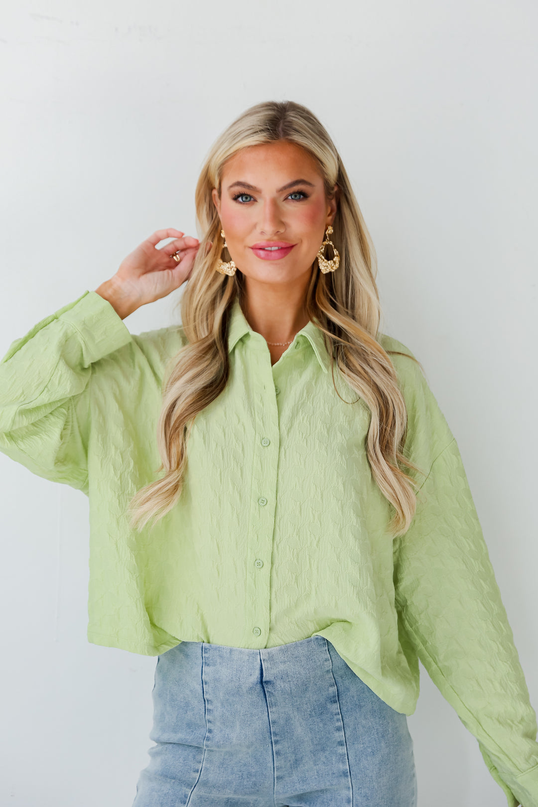 Lime Textured Blouse front view