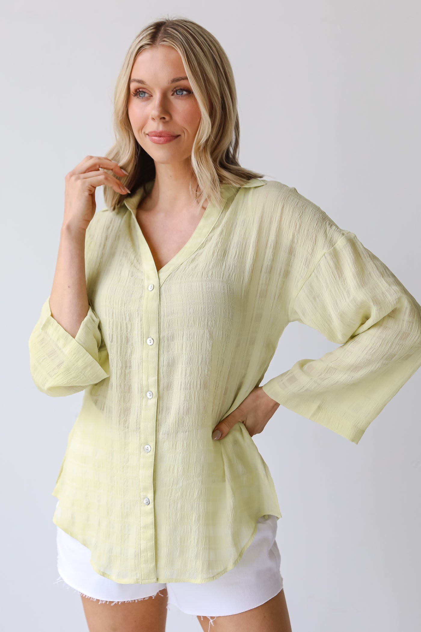 green Button-Up Blouse
