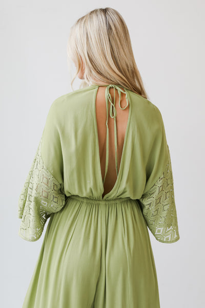 green Lace Jumpsuit back view close up