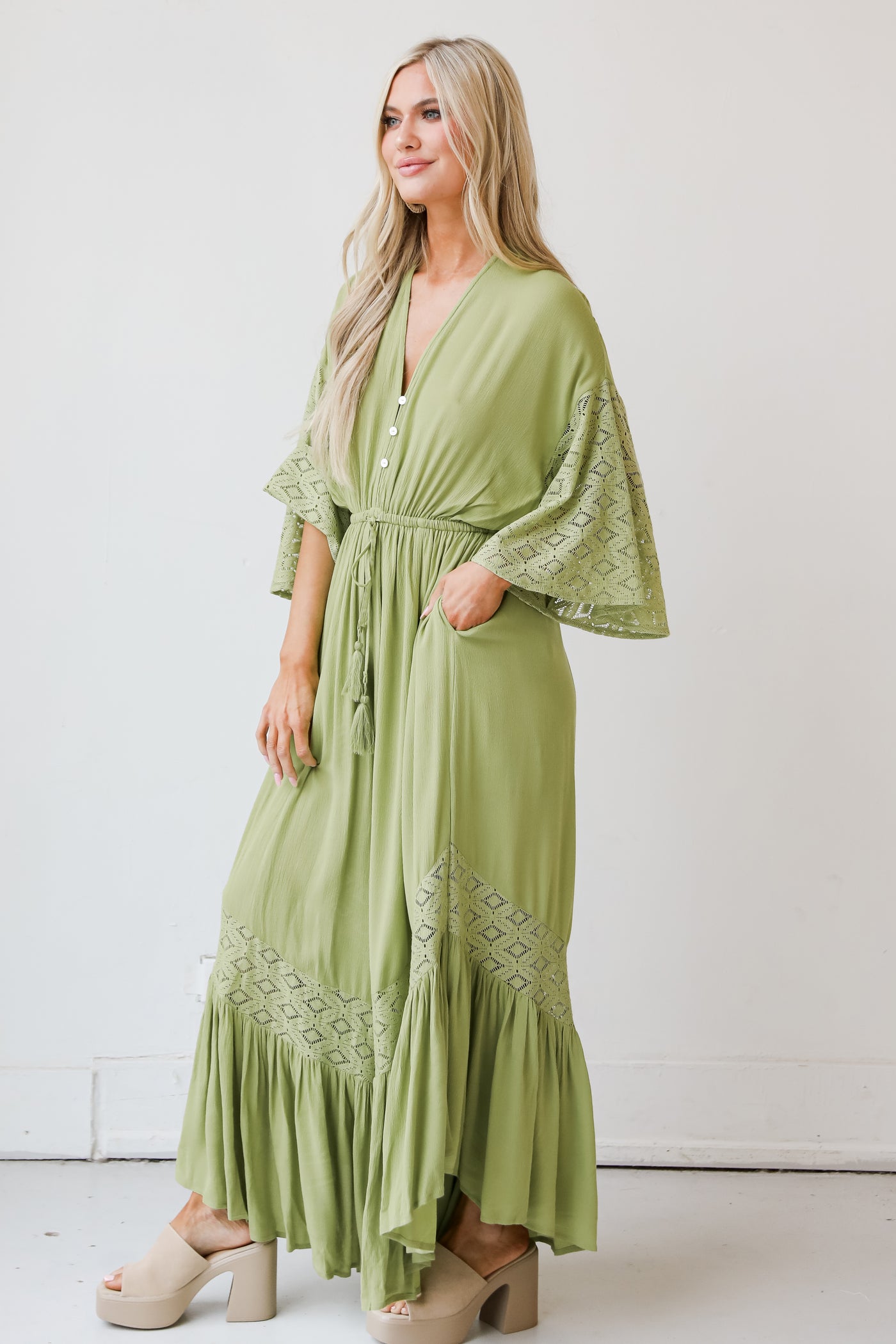 green Lace Jumpsuit side view