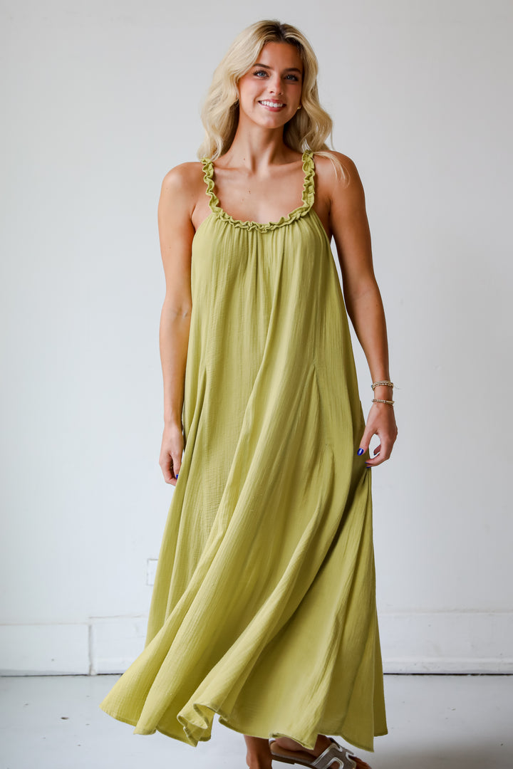 Pleasantly Perfect Lime Linen Maxi Dress