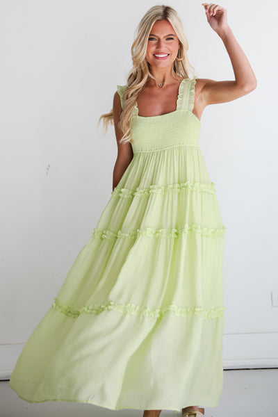 yellow tiered maxi dress for women
