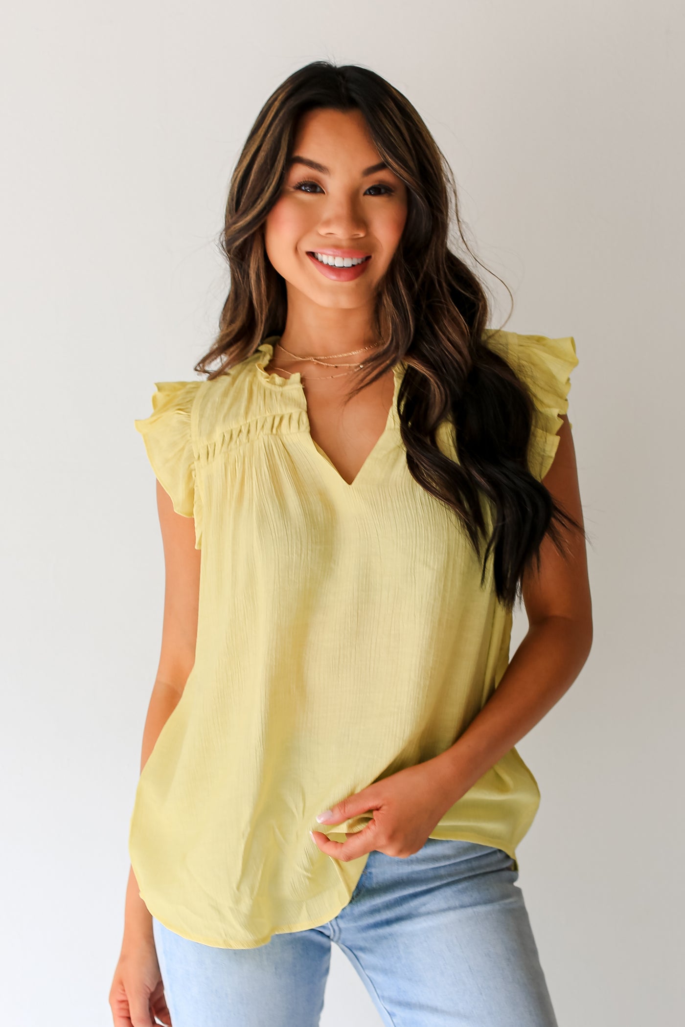 yellow Ruffle Blouse front view