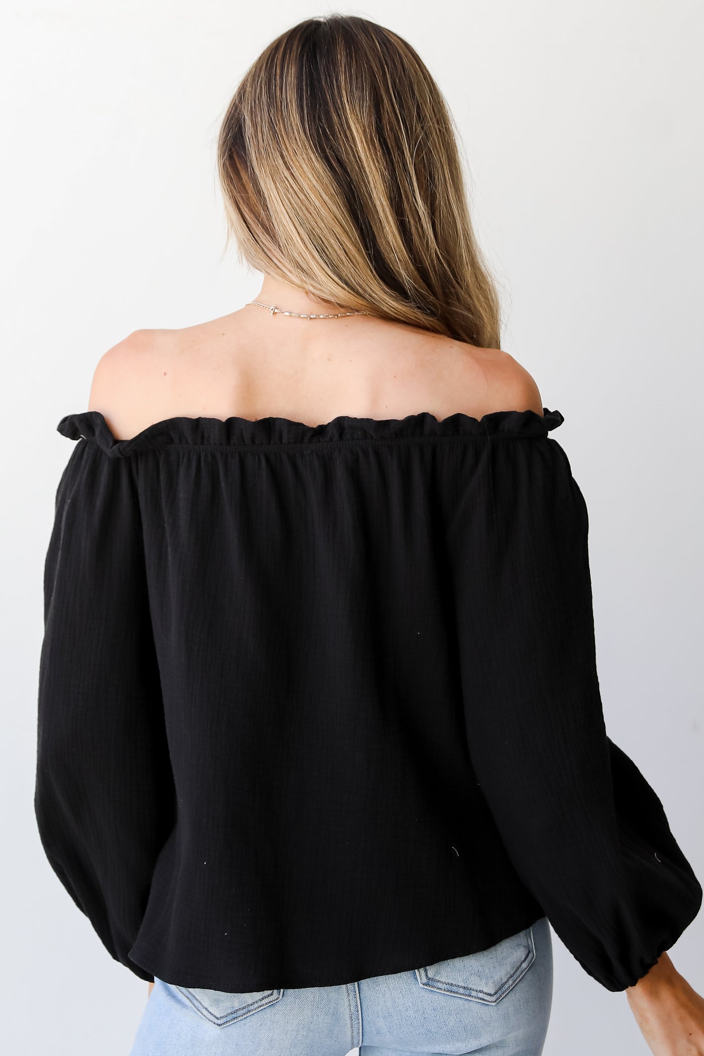 black Linen Blouse back view