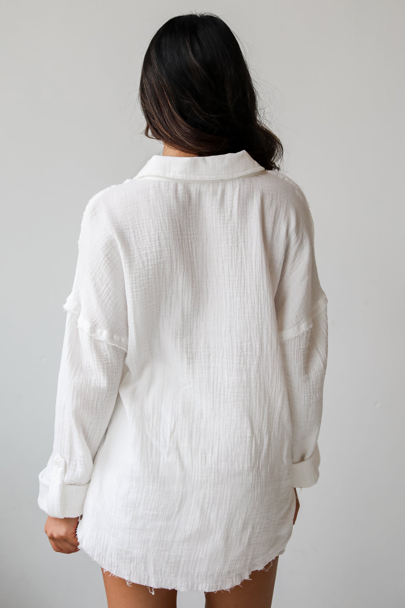 white Linen Button-Up Blouse for women