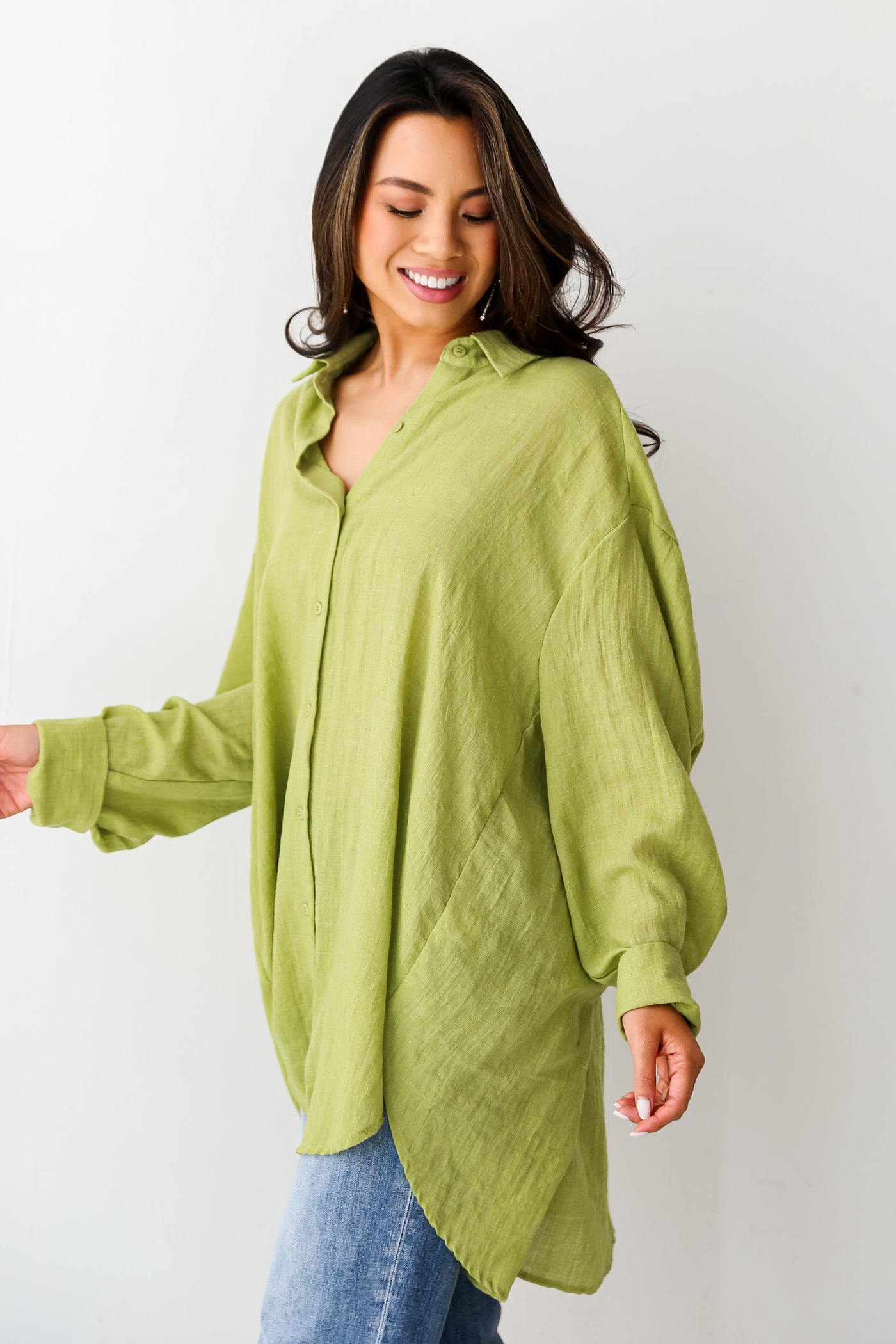 lime green Oversized Button-Up Blouse