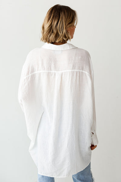 white Oversized Button-Up Blouse for women