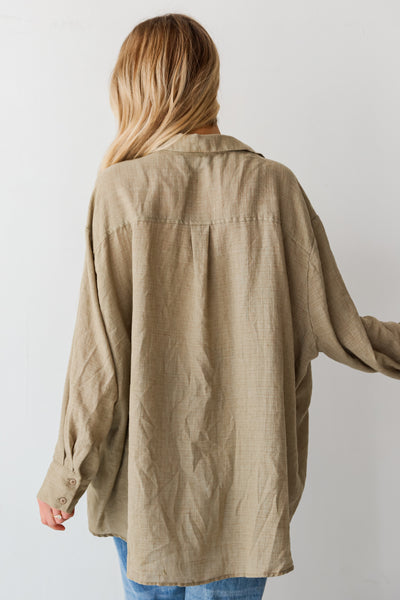 tan Oversized Button-Up Blouse