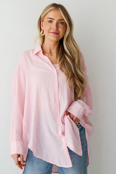 pink Oversized Button-Up Blouse