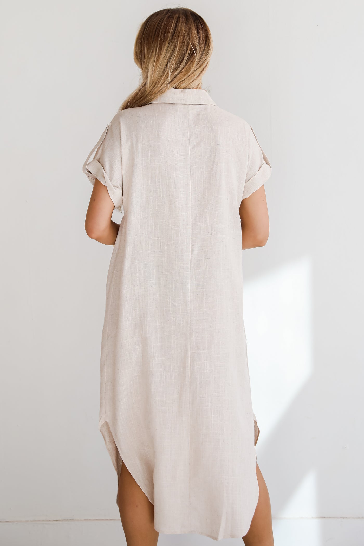 cute tan Linen Midi Dress Sophisticated Beauty Linen Midi Dress