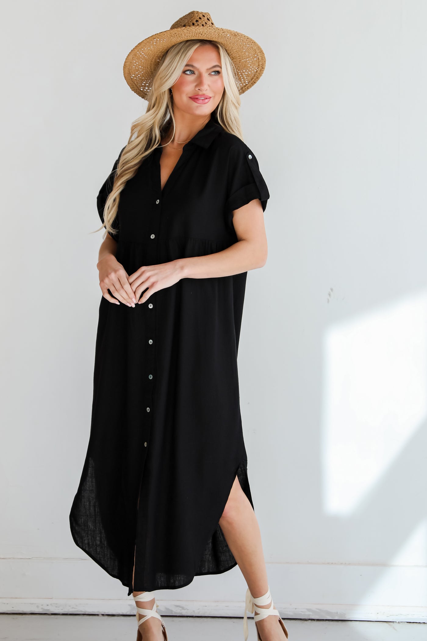 black midi dress Sophisticated Beauty Linen Midi Dress
