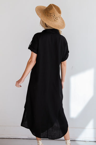 Sophisticated Beauty Linen Midi Dress long black dress