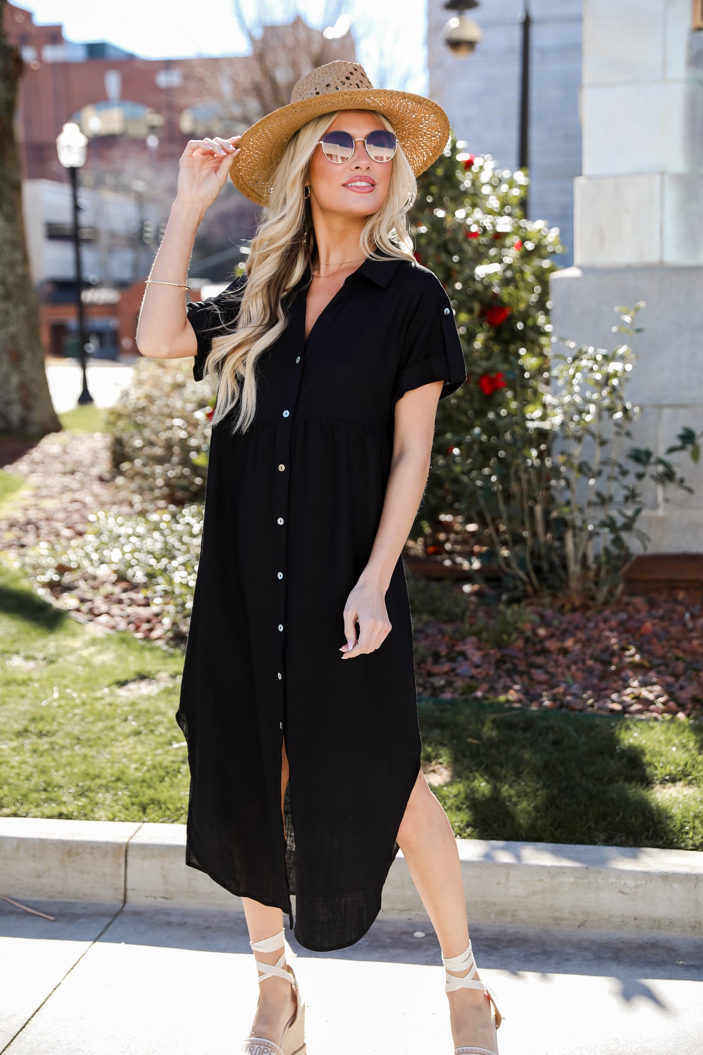 Sophisticated Beauty Linen Midi Dress black Linen Midi Dress