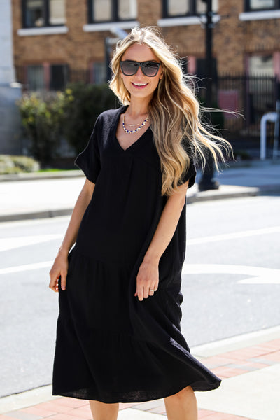 cute black Linen Midi Dress