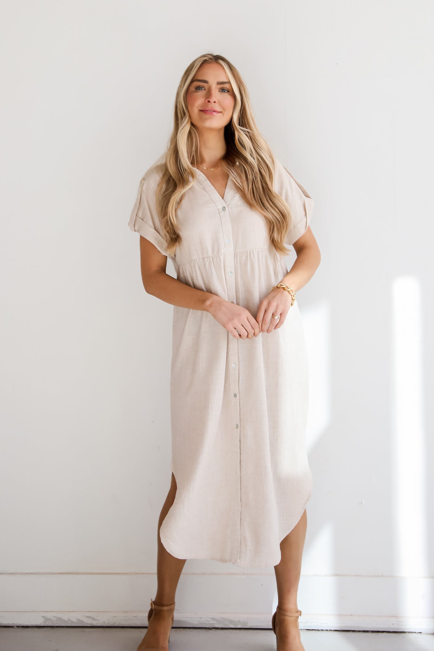 short sleeve Linen Midi Dress Sophisticated Beauty Linen Midi Dress