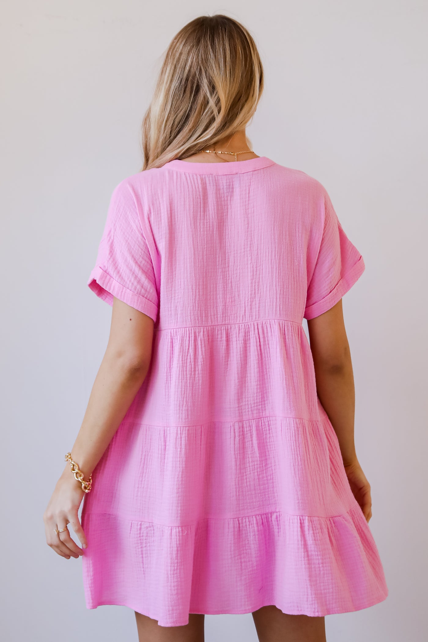 pink dresses Blissful Oasis Linen Babydoll Mini Dress