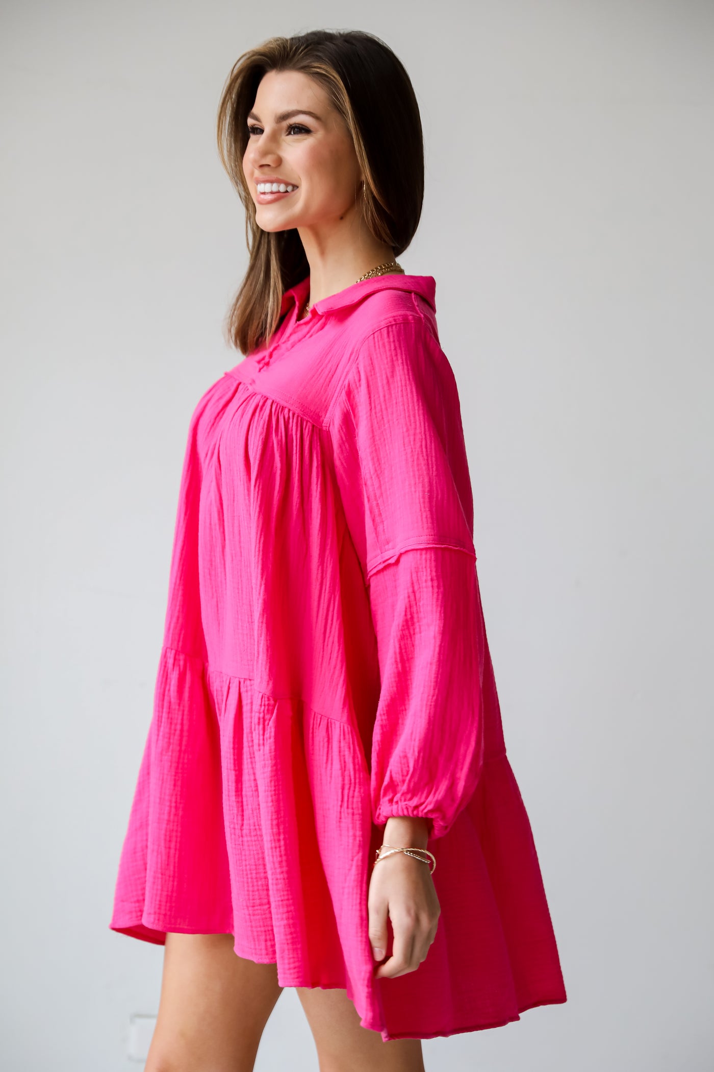 pink Linen Mini Dress for women