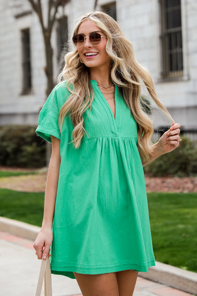 green Babydoll Mini Dress
