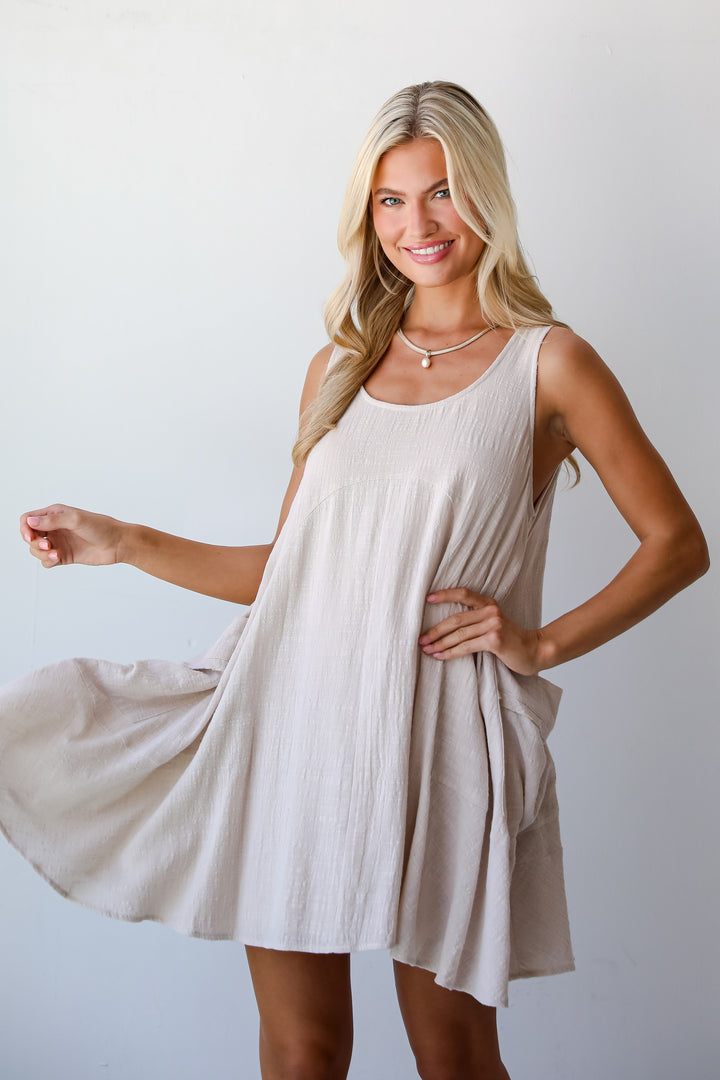 Bohemian Perfection Oatmeal Linen Mini Dress