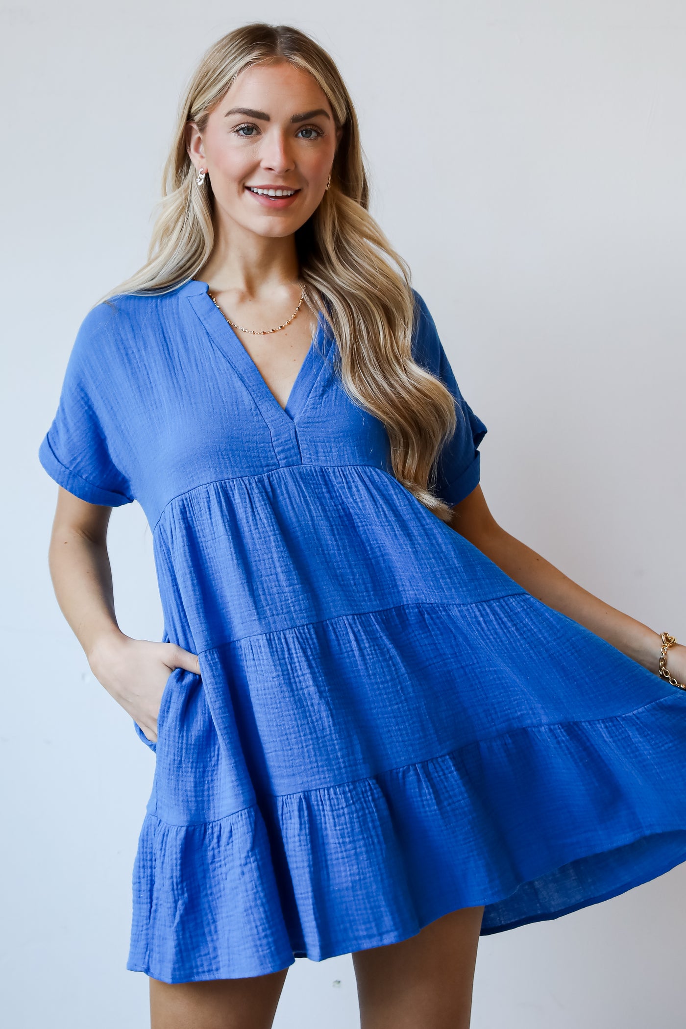 blue Linen Babydoll Mini Dress for women Blissful Oasis Linen Babydoll Mini Dress