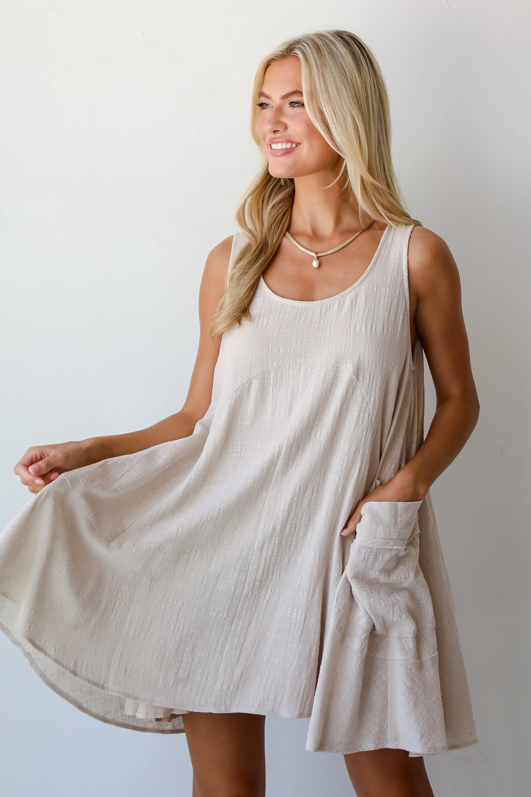 Bohemian Perfection Oatmeal Linen Mini Dress