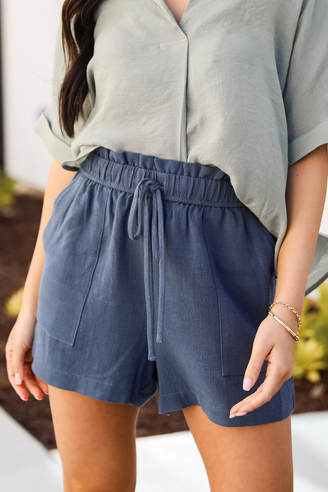 navy Linen Shorts