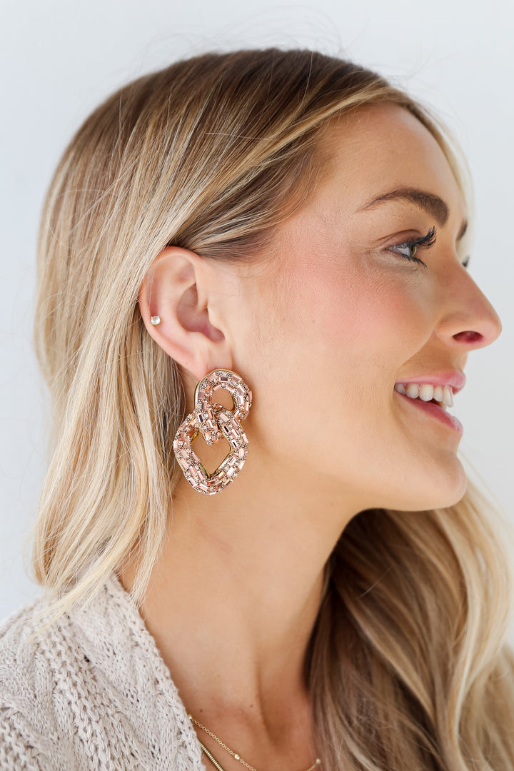 blush Gemstone Chainlink Statement Earrings