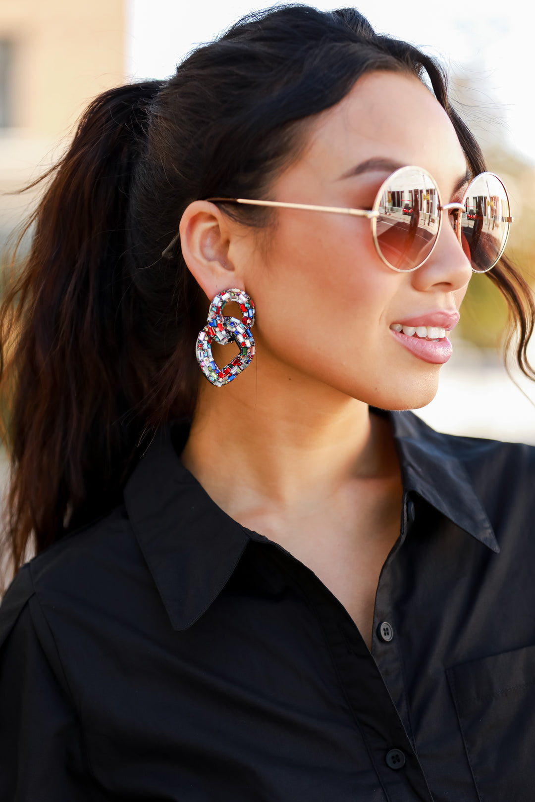 trendy Gemstone Chainlink Statement Earrings