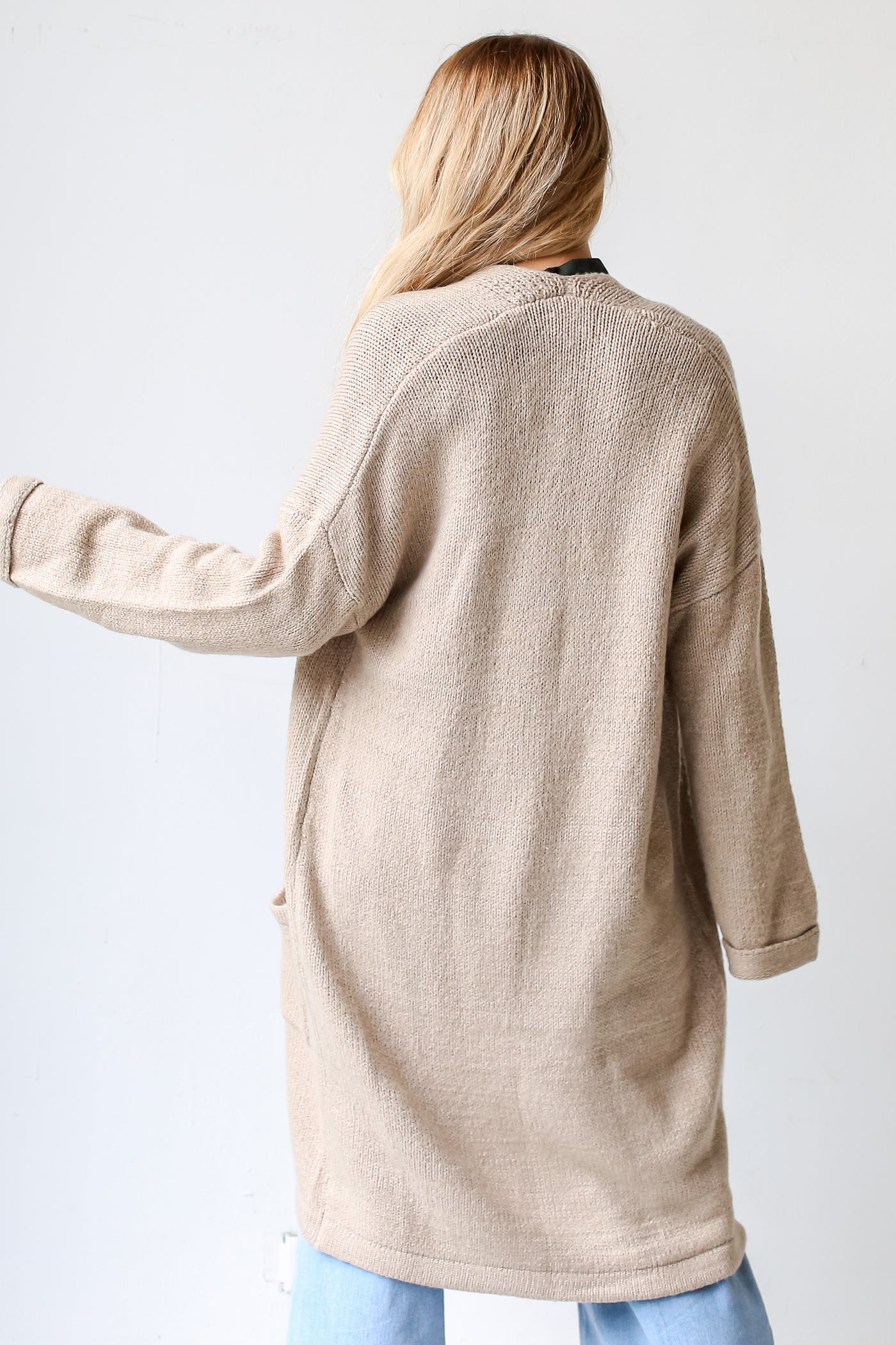 cozy taupe Longline Cardigan for fall