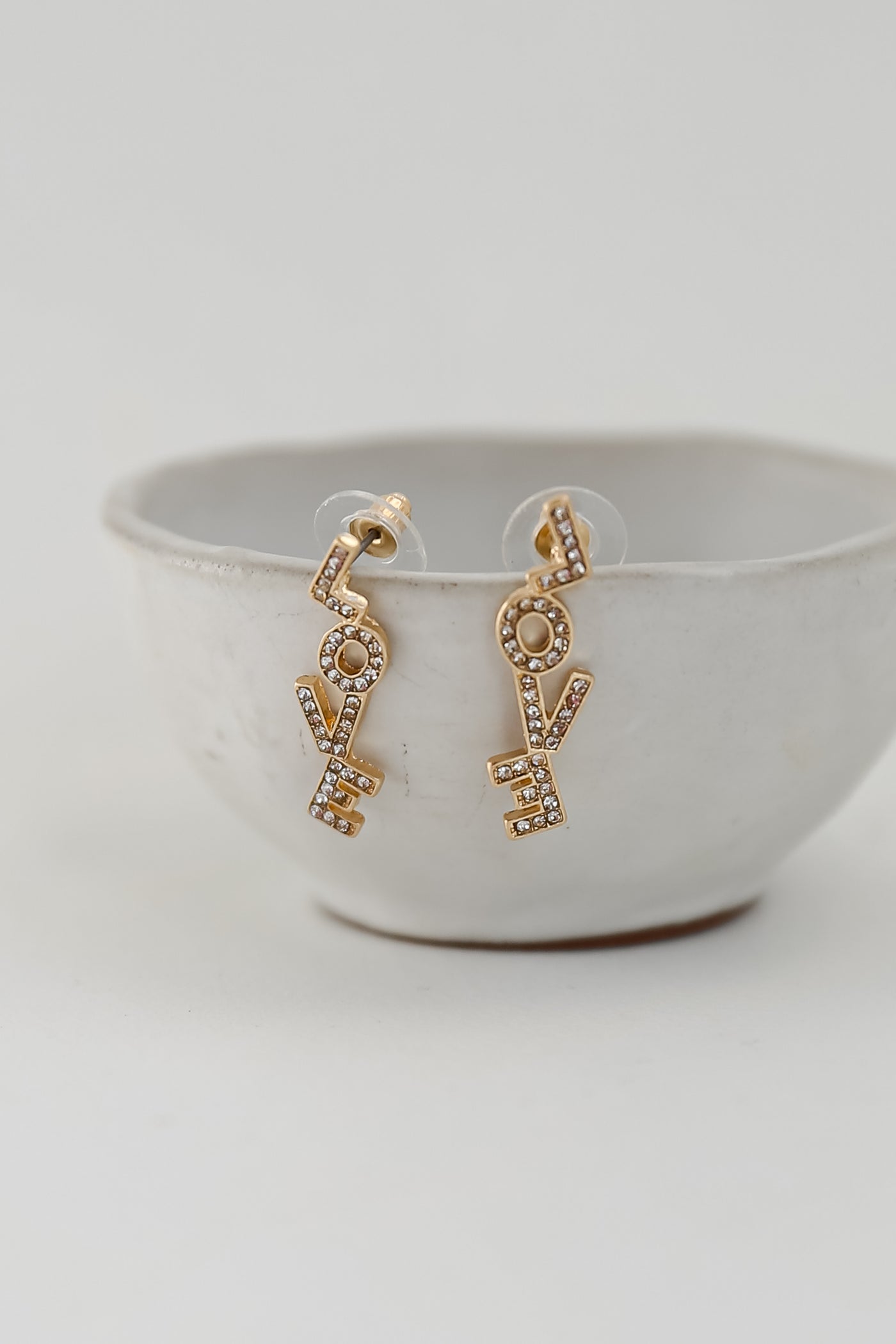 cute Gold Rhinestone Love Drop Earrings for women