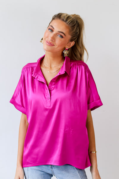 pink Satin Blouse front view