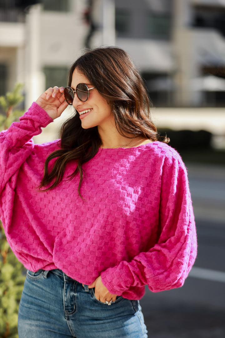 Magenta Checkered Knit Top