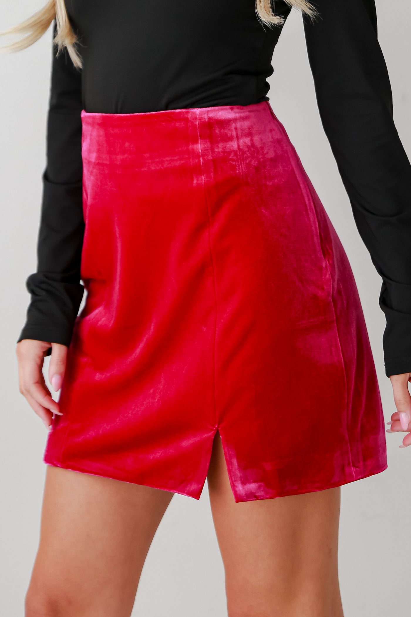 pink Velvet Mini Skirt side view