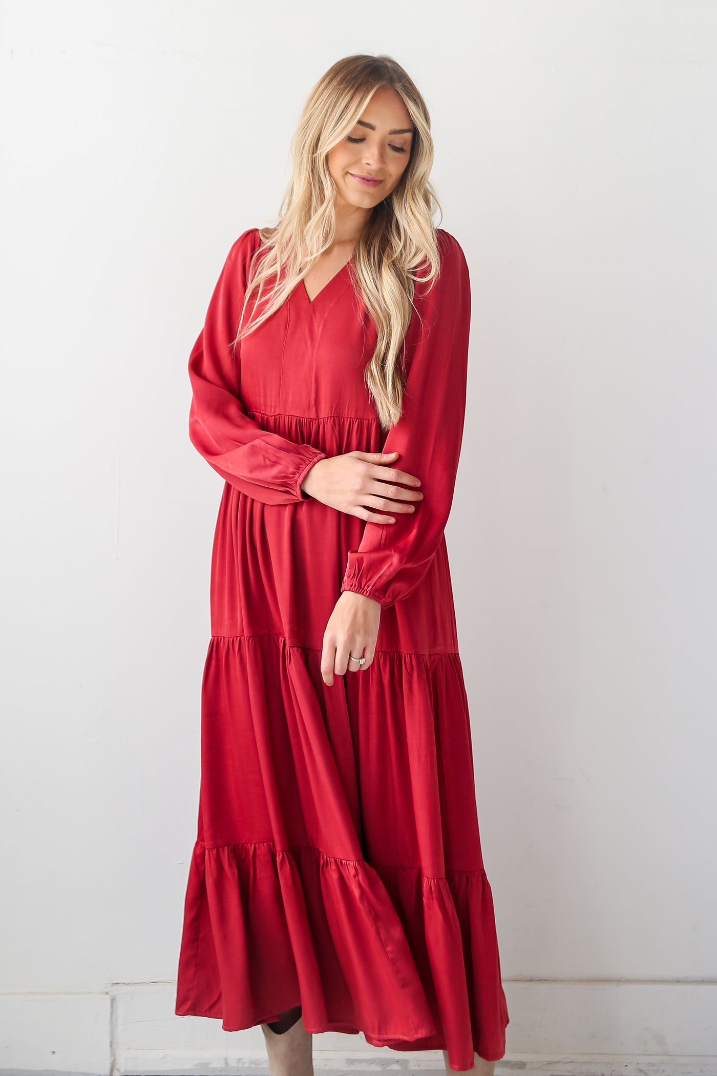 Marsala Tiered Maxi Dress front view