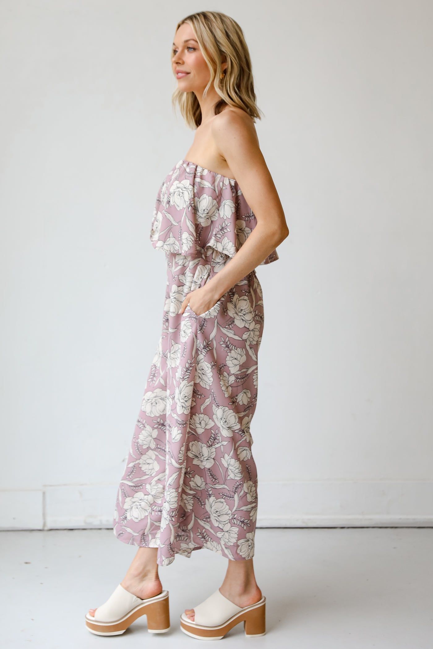 Floral Strapless Jumpsuit side view