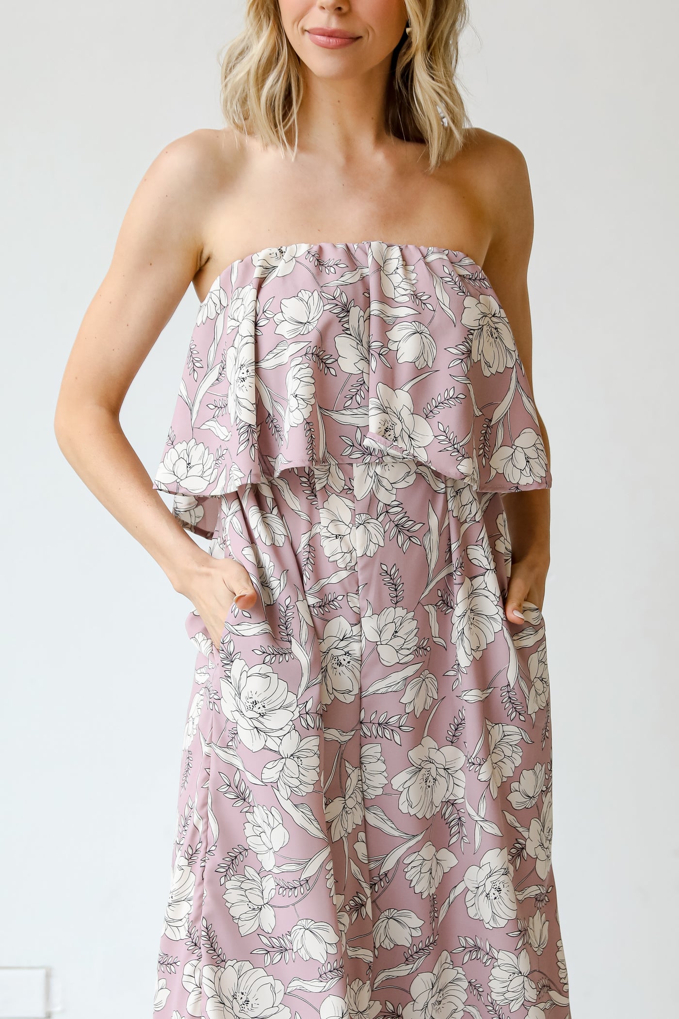 Floral Strapless Jumpsuit front view