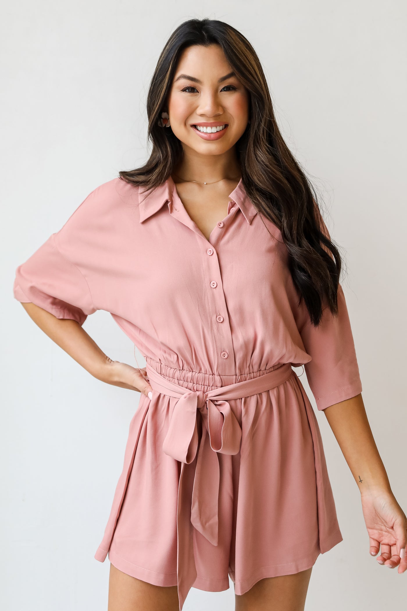 mauve Collared Romper front view